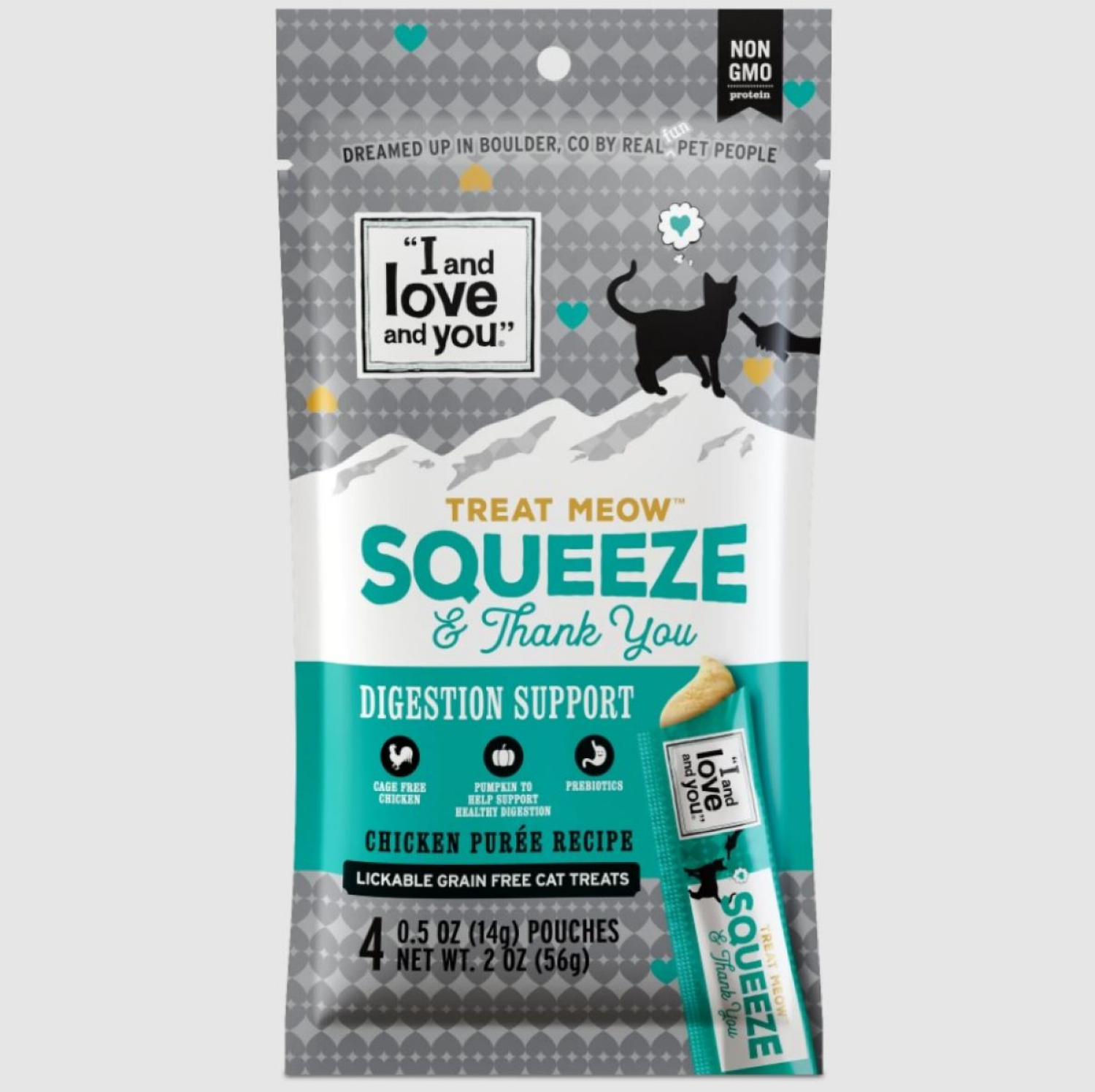 slide 1 of 2, I and Love and You Treat Meow Chicken Puree Recipe Cat Treats 4 - 0.5 oz Pouches, 2 oz