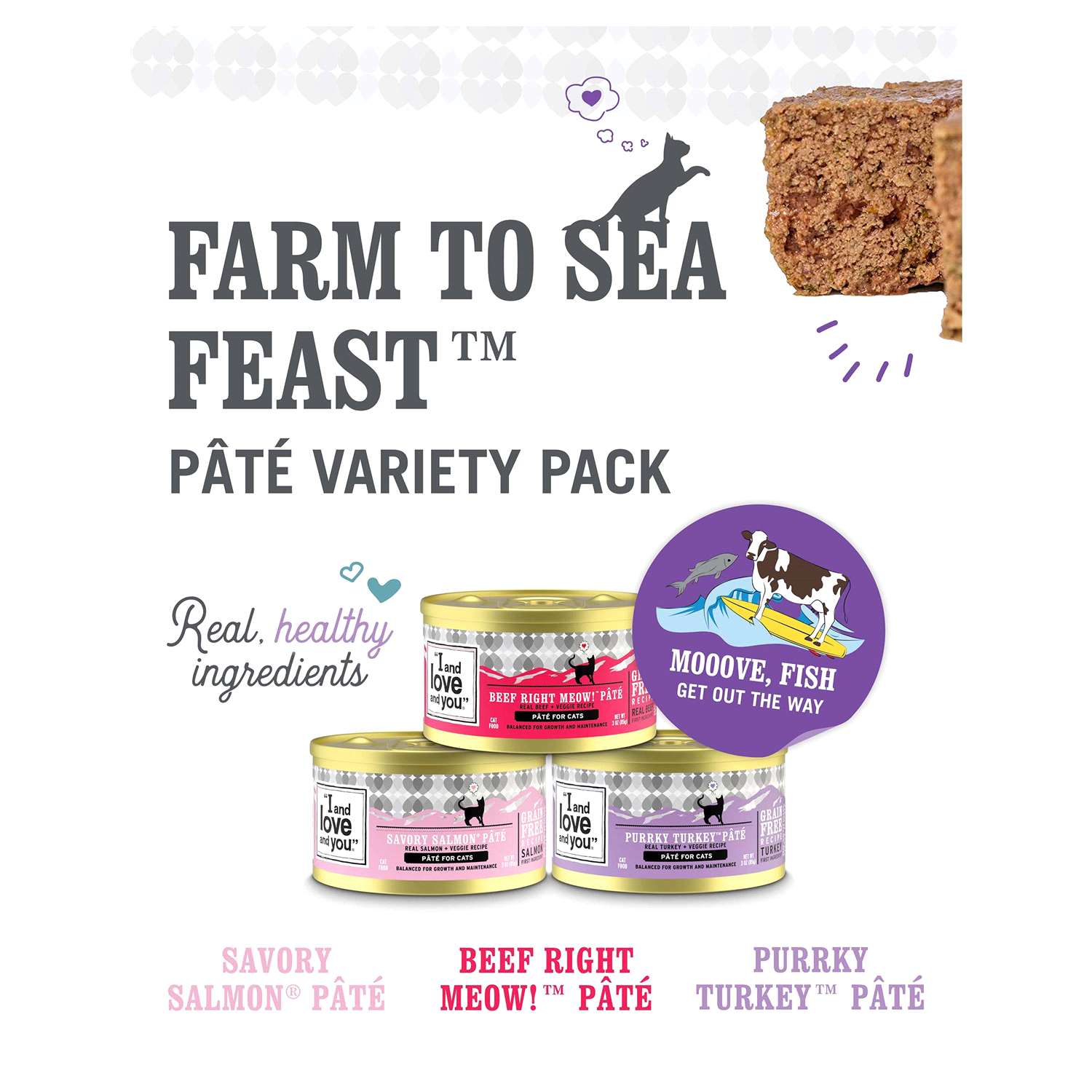 slide 2 of 5, I and Love and You "I and love and you" Naked Essentials Canned Wet Cat Food, Pate Variety Pack (Beef, Salmon, Turkey), Grain Free, Real Meat, No Fillers, 3 oz Cans, Pack of 12 Cans, 12 ct