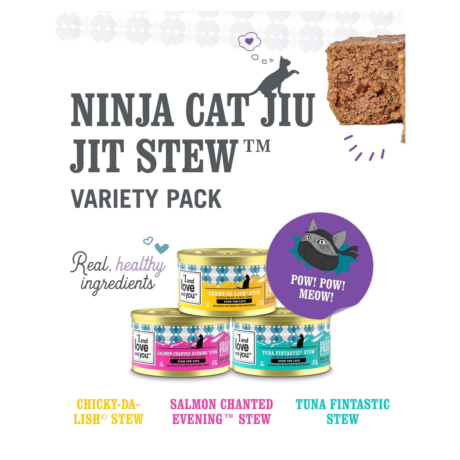 slide 2 of 5, I and Love and You Grain Free Recipe Ninja Cat Jiu Jit Stew Holistic Food for Cats Stew Variety Pack 12 - 3 oz Cans, 12 ct