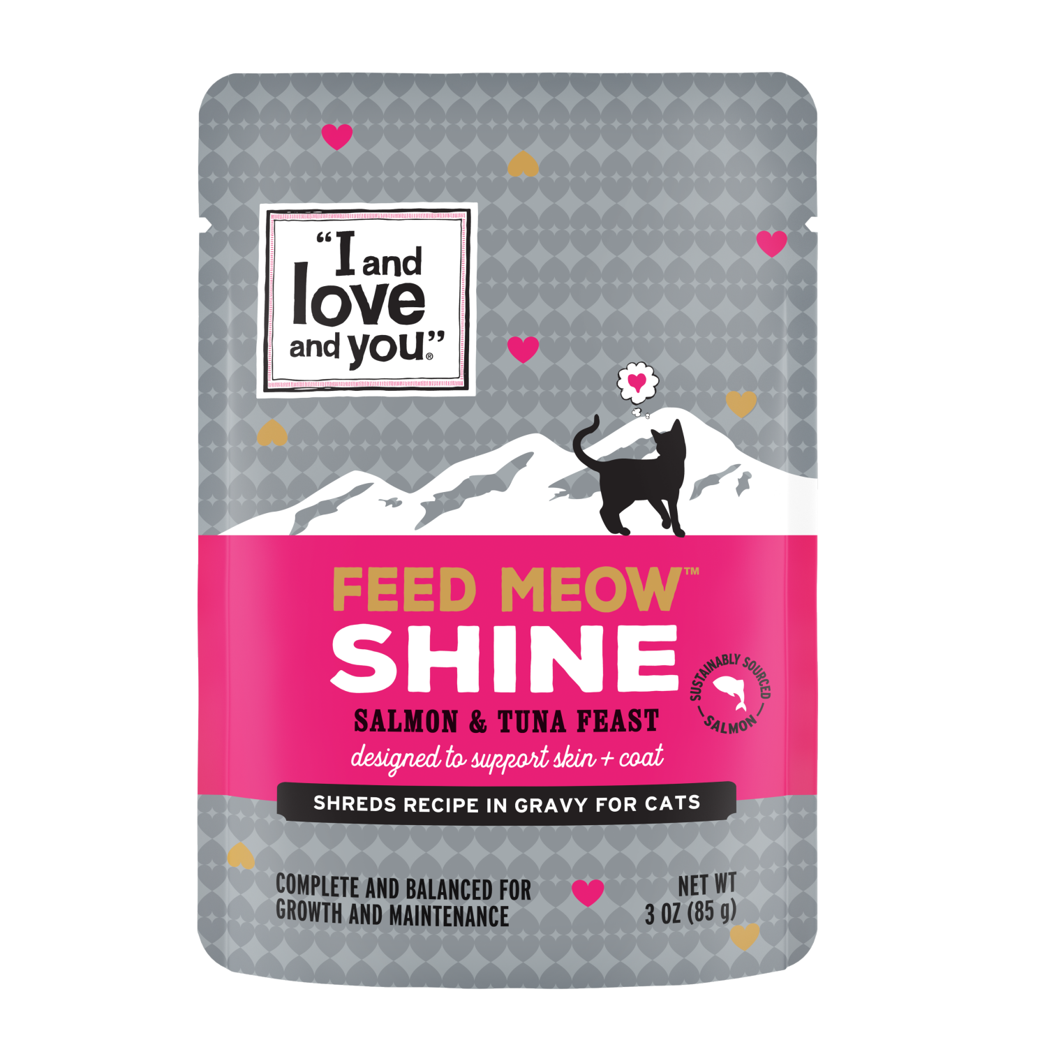 slide 1 of 2, I and Love and You Feed Meow Shine Salmon & Tuna Feast Cat Food 3 oz, 3 oz