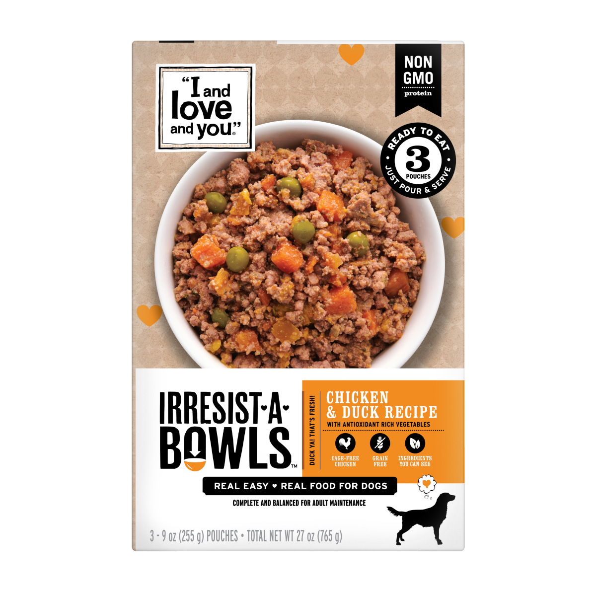 slide 1 of 5, I and Love and You Irresist-A-Bowls Chicken & Duck Recipe Food for Dogs 3 - 9 oz Pouches, 3 ct