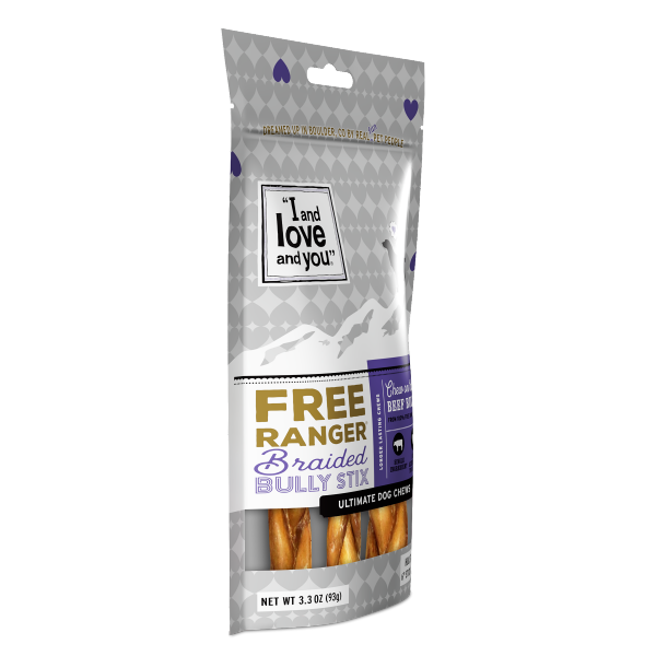 slide 4 of 9, I and Love and You Free Ranger Bully Stix Braided Beef Dog Treat 3 ea, 3 ct