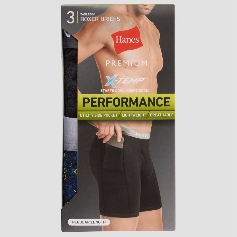 slide 3 of 4, Hanes Premium Men's Xtemp Boxer Briefs with pocket 3pk - Gray/Blue/Black M, 3 ct