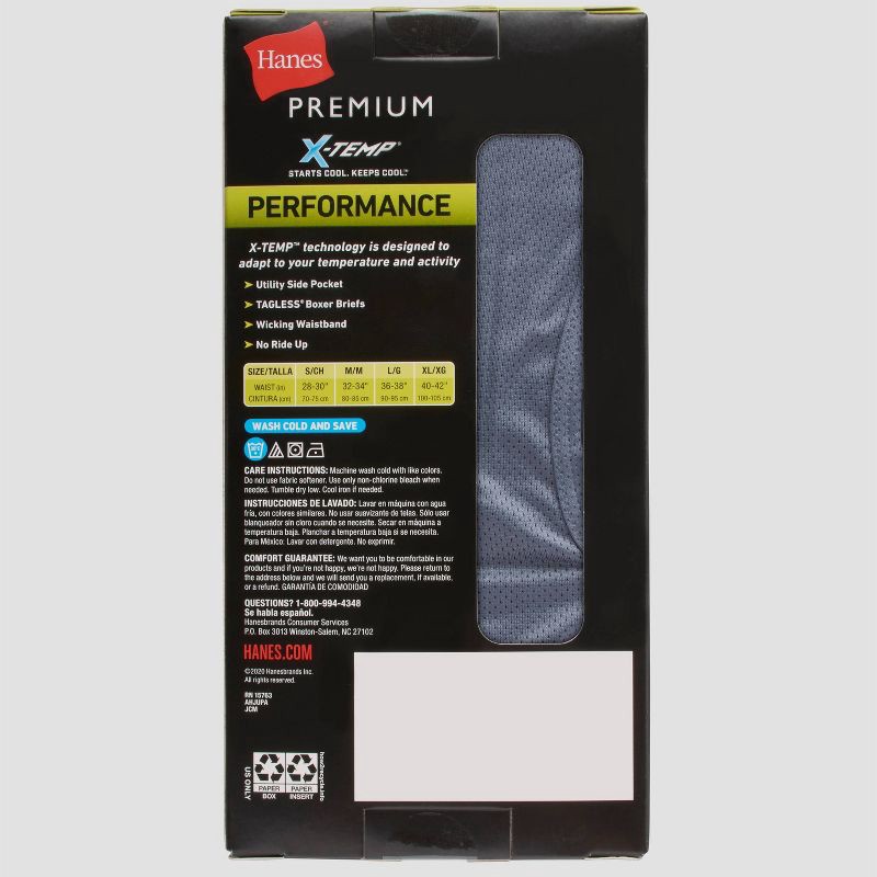 slide 4 of 4, Hanes Premium Men's Xtemp Boxer Briefs with pocket 3pk - Gray/Blue/Black M, 3 ct