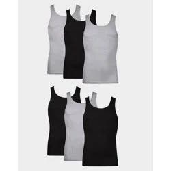 Hanes Men's Ribbed Moisture-Wicking Tank Top Undershirt 6pk - Gray/Black S: Tagless, Sleeveless