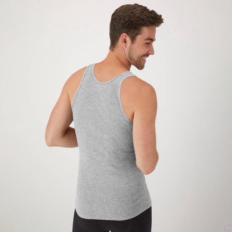slide 4 of 9, Hanes Men's Ribbed Moisture-Wicking Tank Top Undershirt 6pk - Gray/Black M: Tagless, Breathable, 6 ct