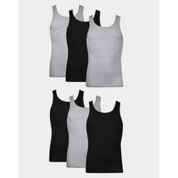 Hanes Men's Ribbed Moisture-Wicking Tank Top Undershirt 6pk - Gray/Black M: Tagless, Breathable