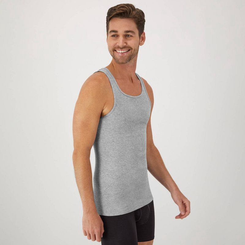 slide 6 of 9, Hanes Men's Ribbed Moisture-Wicking Tank Top Undershirt 6pk - Gray/Black XL: Tagless, Sleeveless, 6 ct