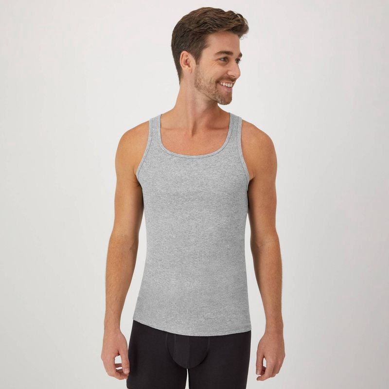 slide 7 of 9, Hanes Men's Ribbed Moisture-Wicking Tank Top Undershirt 6pk - Gray/Black XL: Tagless, Sleeveless, 6 ct
