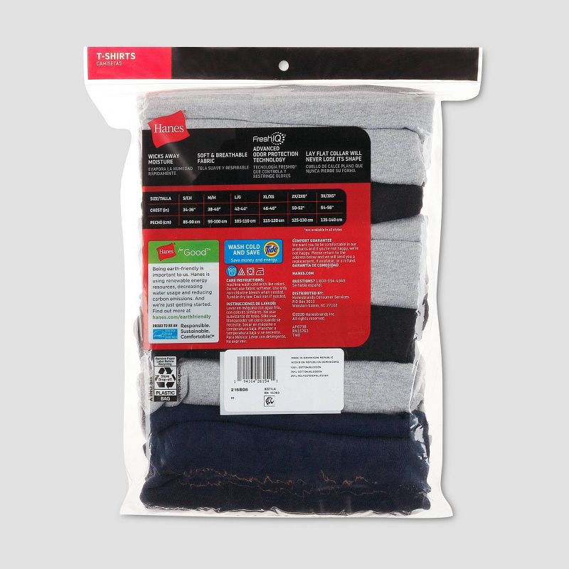 slide 7 of 8, Hanes Red Label Men's Crew Neck Dyed T-Shirt 6pk - Black/Gray/Blue S: Tagless, Moisture Wicking,, 6 ct