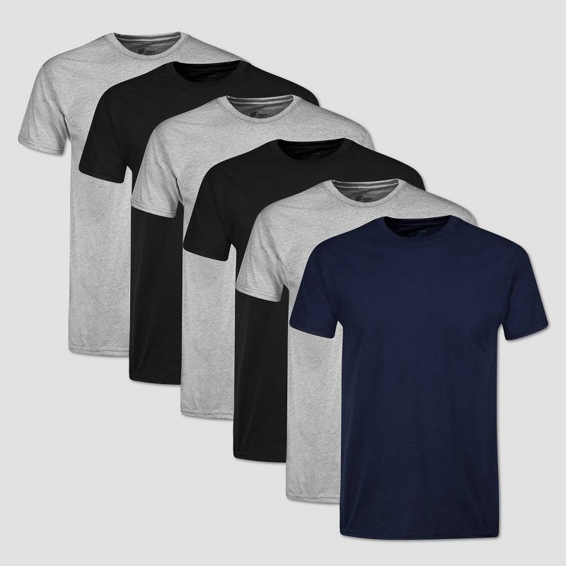 slide 1 of 6, Hanes Red Label Men's Crewneck Dyed T-Shirt 6pk - Black/Gray/Blue XL, 6 ct