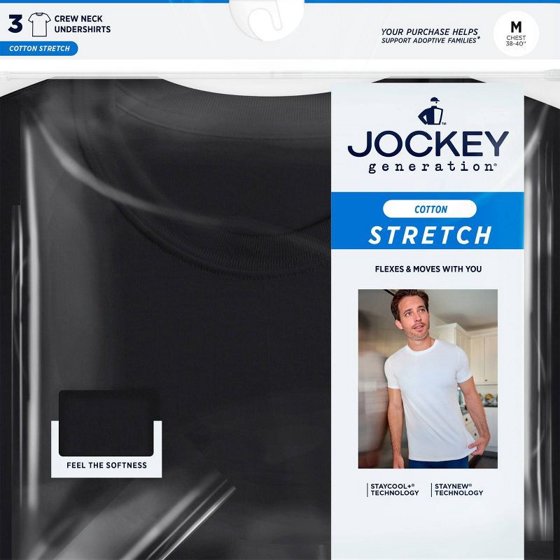slide 4 of 4, Jockey Generation™ Men's Cotton Stretch Crewneck 3pk Undershirt - Black S, 3 ct