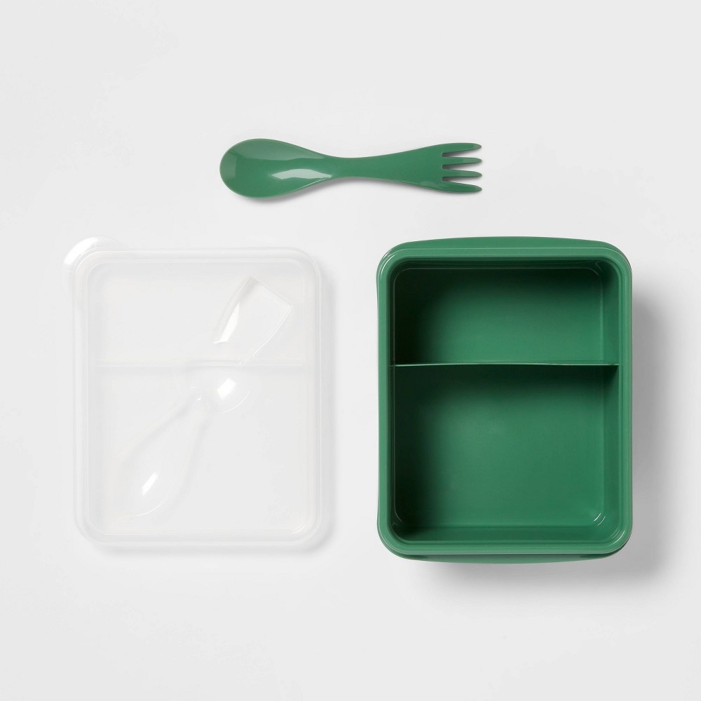 slide 3 of 4, Plastic Bento Box with Utensil Crisp Green - Room Essentials, 1 ct