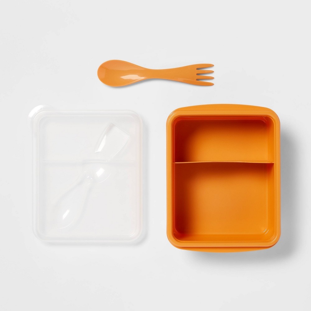 slide 3 of 4, Plastic Bento Box with Utensil Sun Orange - Room Essentials, 1 ct