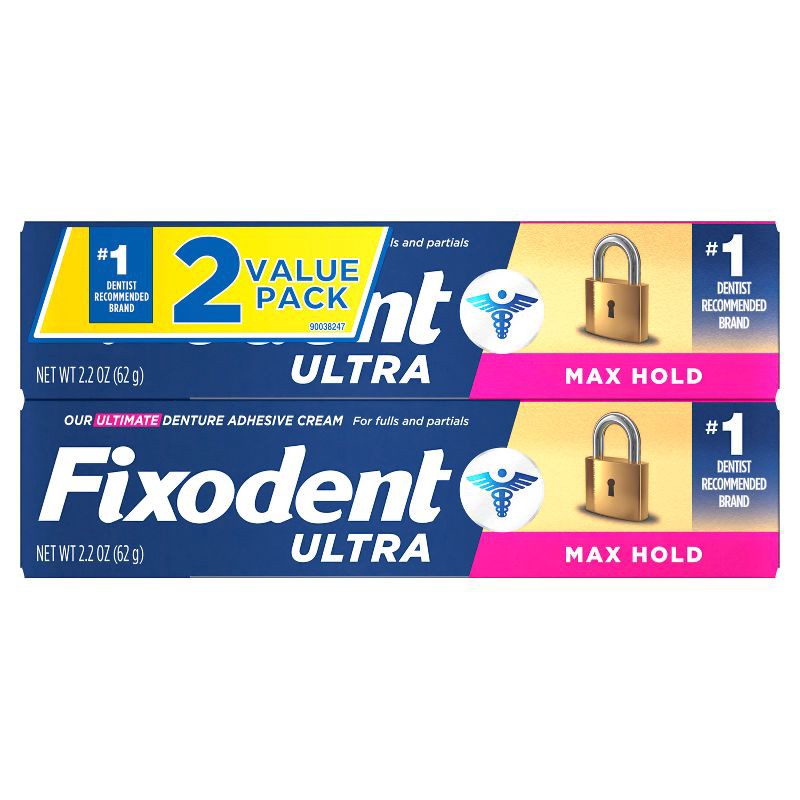 slide 2 of 12, Fixodent Ultra Max Hold Dental Adhesive - 2.2oz/2pk, 2.2 oz, 2 ct