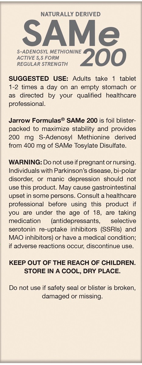 slide 8 of 11, Jarrow Formulas SAMe 200 mg - 60 Tablets - Highest Concentration of Active S,S Form - Supports Joint Health, Liver Function, Brain Metabolism & Antioxidant Defense - 60 Servings (PACKAGING MAY VARY), 1 ct