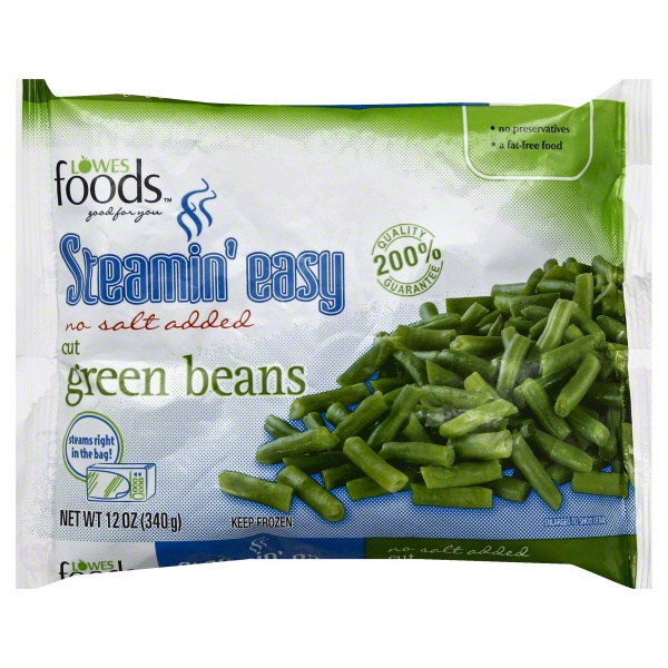 slide 1 of 1, Lowes Foods Steamin Easy Cut Green Beans No Salt Added, 12 oz