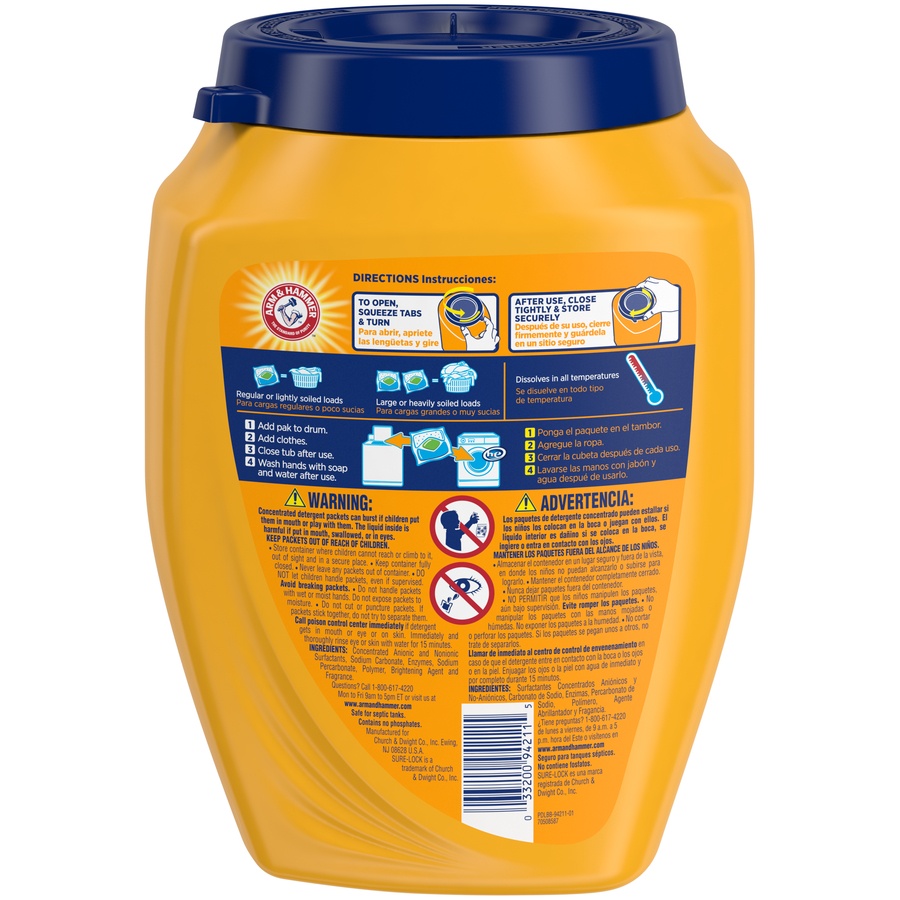 slide 4 of 4, ARM & HAMMER Oxi Clean Stain Fighters Fresh Scent 3 in 1 Power Paks Deep Cleansing Laundry Detergent, 58 ct