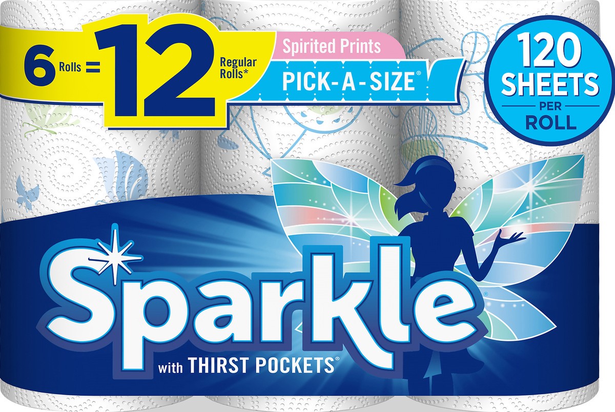 slide 4 of 5, Sparkle Regular Roll Spirited Prints Pick-A-Size with Thirst Pockets Paper Towels 6 ea, 6 ct