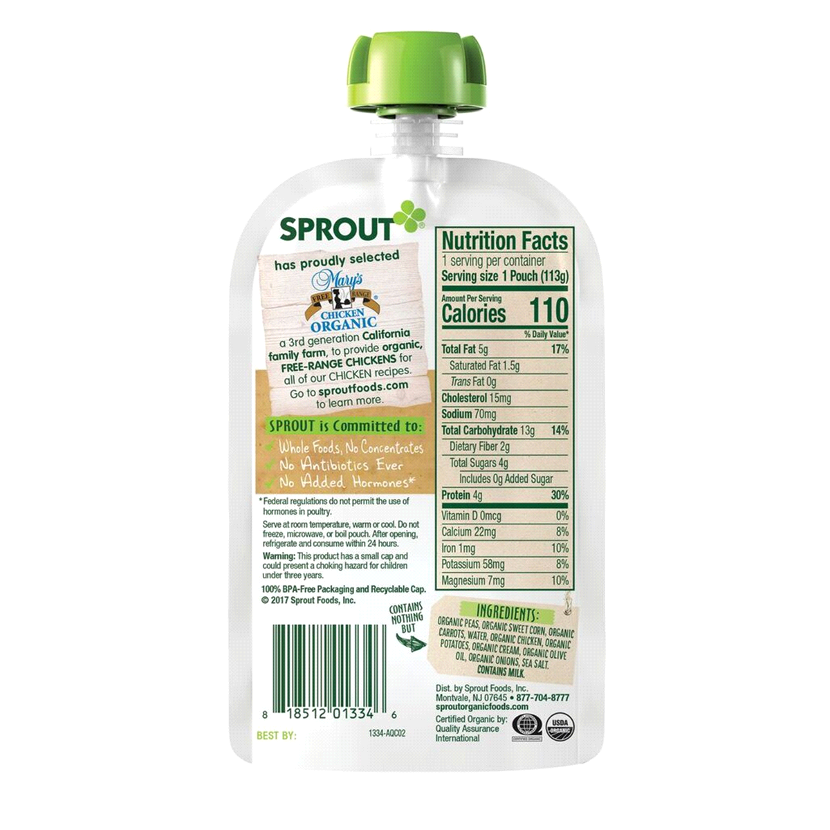 slide 2 of 2, Sprout Baby Food Pouch Creamy Vegetables With Chicken, 4.5 oz