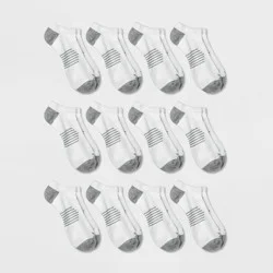 Men's No Show Striped Socks 12pk - All In Motion™ Gray/White 6-12: Knit, Midweight Fabric