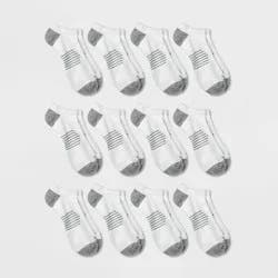 Men's No Show Striped Socks 12pk - All In Motion™ Gray/White 6-12: Knit, Midweight Fabric