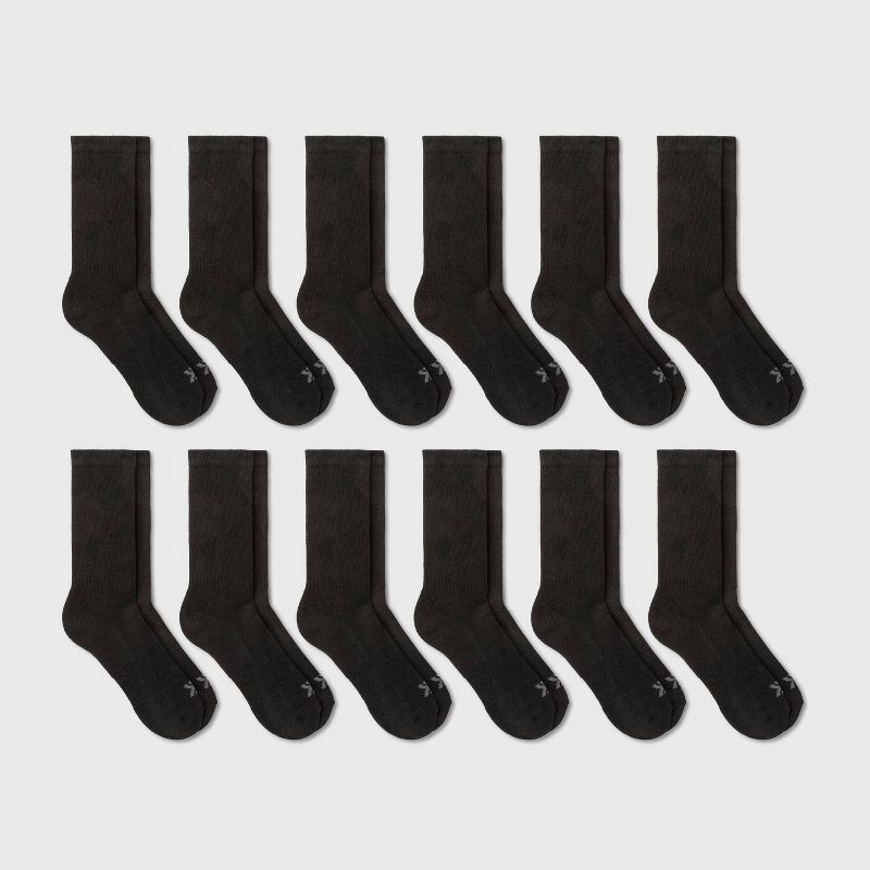 slide 1 of 3, Men's Crew Cushion Athletic Socks 12pk - All In Motion™ Black 6-12, 12 ct
