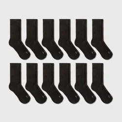 Men's Crew Cushion Socks 12pk - All In Motion™ Black 6-12: Arch Support, Cushioned Heel Toe
