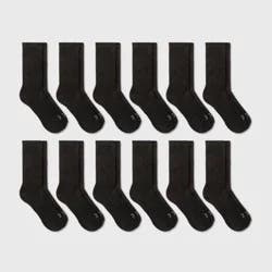 Men's Crew Cushion Socks 12pk - All In Motion™ Black 6-12: Arch Support, Cushioned Heel Toe