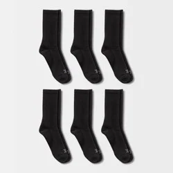 Men's Active Crew Socks 6pk - All In Motion™ Black 12-15: Arch Support, Cushioned Heel, Midweight Knit