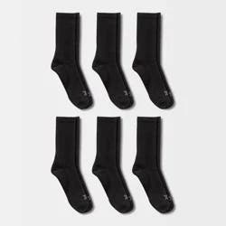Men's Active Crew Socks 6pk - All In Motion™ Black 12-15: Arch Support, Cushioned Heel, Midweight Knit