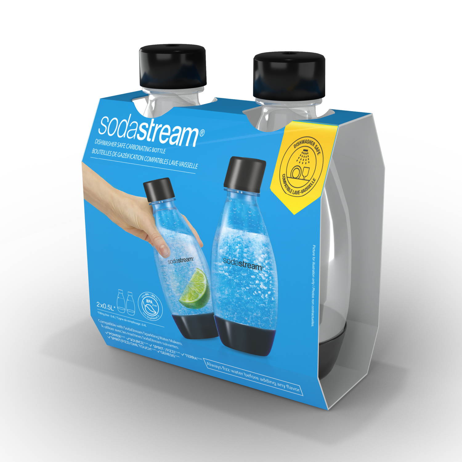 slide 2 of 3, SodaStream Slim Bottles, black, 0.5 liter, 2 ct