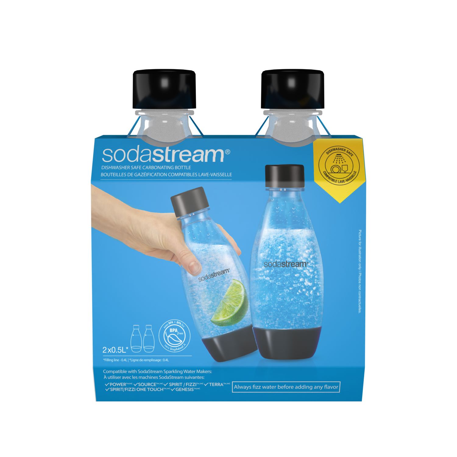 slide 1 of 3, SodaStream Slim Bottles, black, 0.5 liter, 2 ct