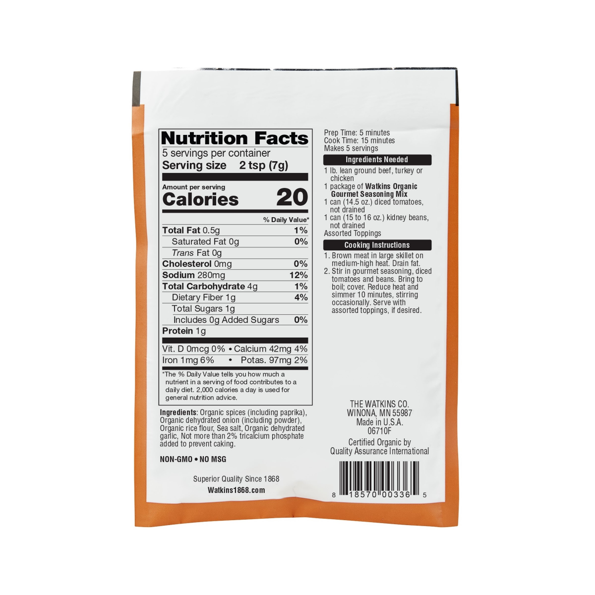 slide 2 of 2, J.R. Watkins Watkins Seasoning Chili Gourmet, 1.25 oz