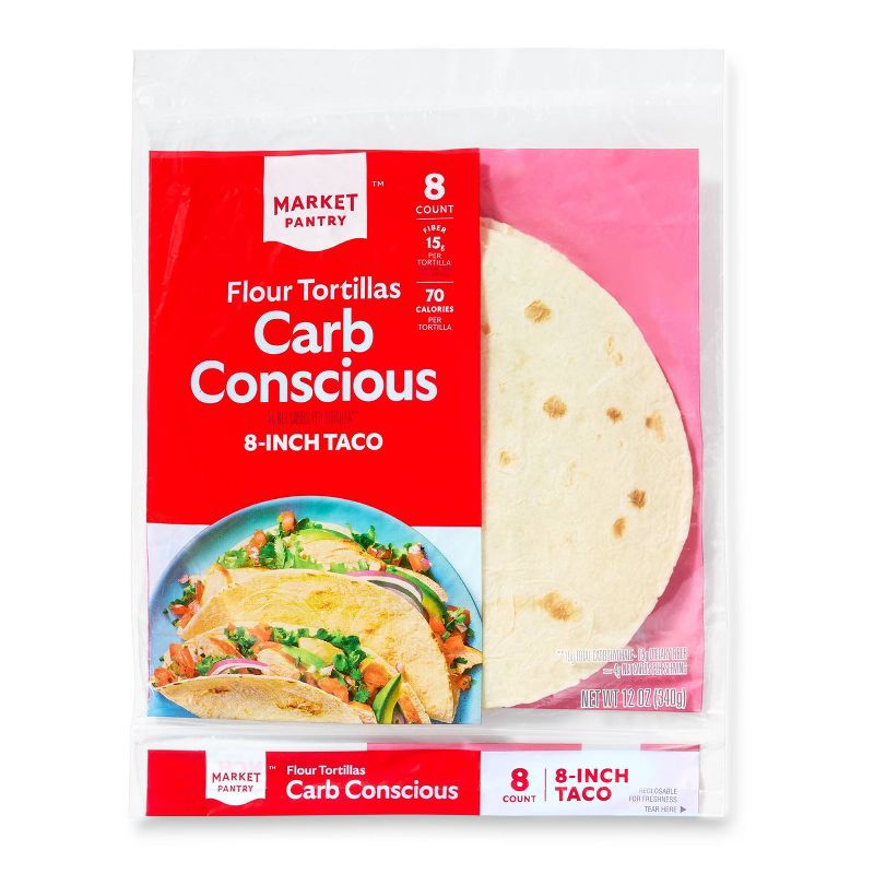 slide 1 of 3, 8" Carb Conscious Flour Tortilla - 8ct - Market Pantry™, 8 ct