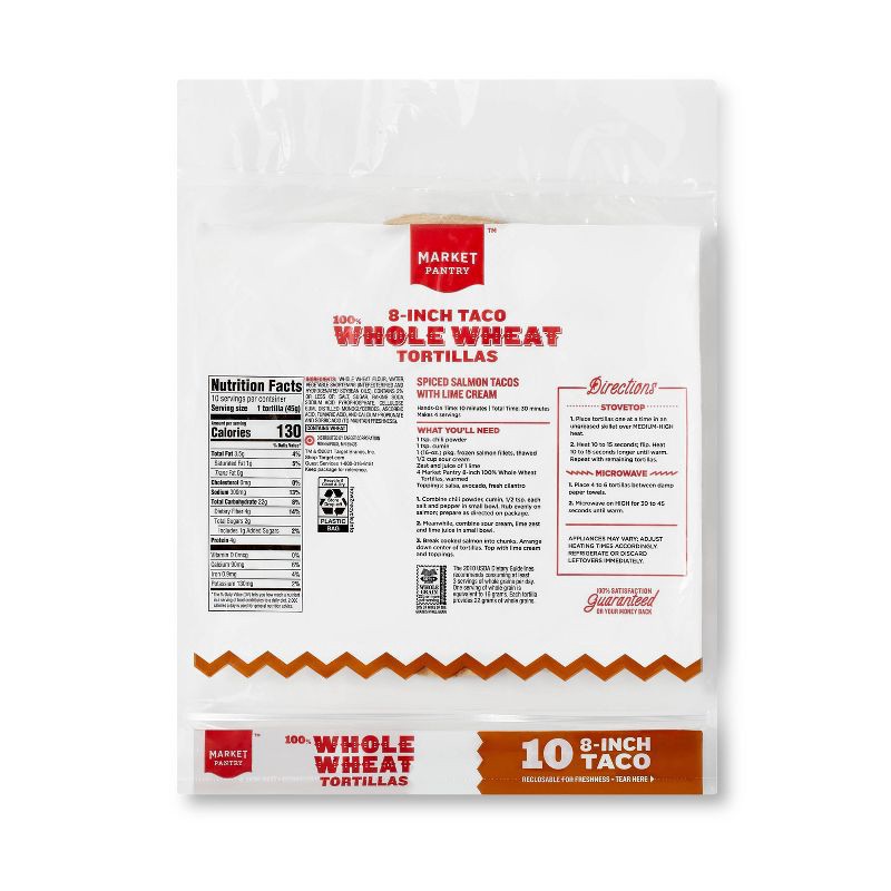 slide 2 of 2, 8" 100% Whole Wheat Tortillas - 10ct - Market Pantry™, 10 ct