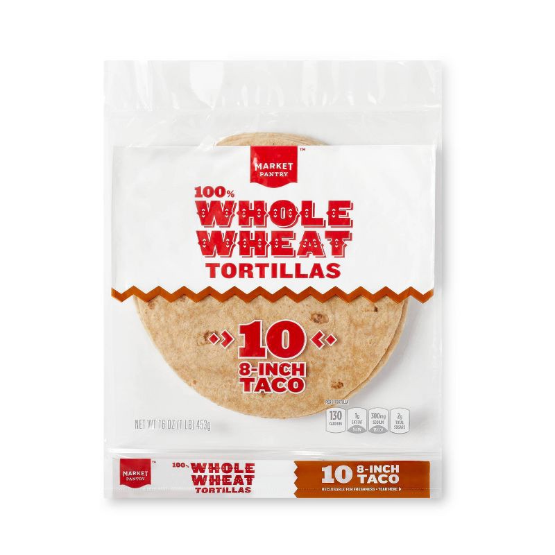 slide 1 of 2, 8" 100% Whole Wheat Tortillas - 10ct - Market Pantry™, 10 ct