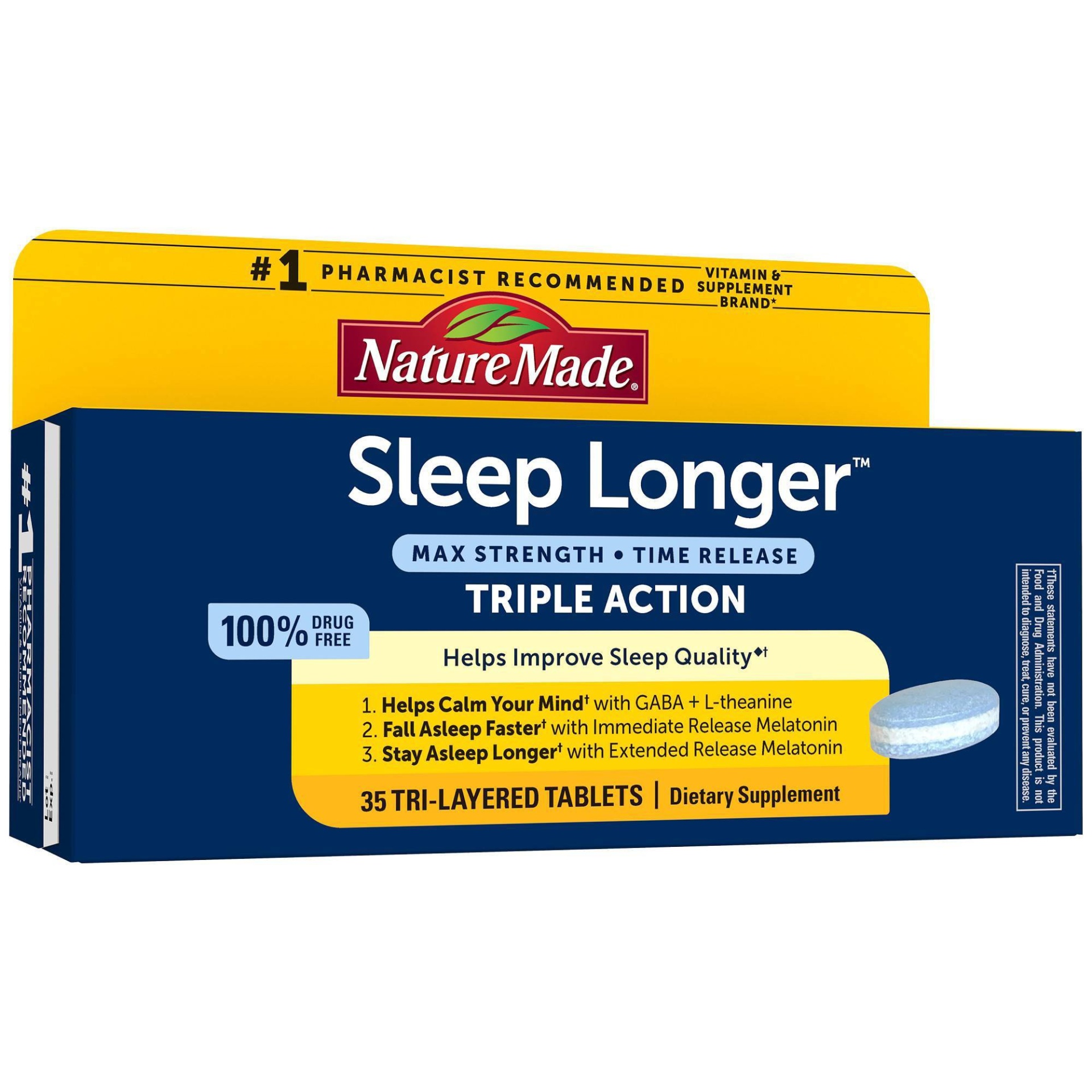 slide 1 of 2, Nature Made Sleep Longer Triple Action Tablets, 35 ct