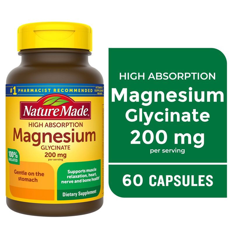 slide 3 of 9, Nature Made High Absorption Magnesium Glycinate 200mg Supplement Capsules - 60ct, 200mg, 60 ct