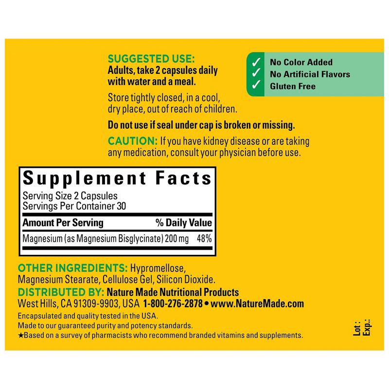 slide 3 of 9, Nature Made High Absorption Magnesium Glycinate 200mg Supplement Capsules - 60ct, 200mg, 60 ct