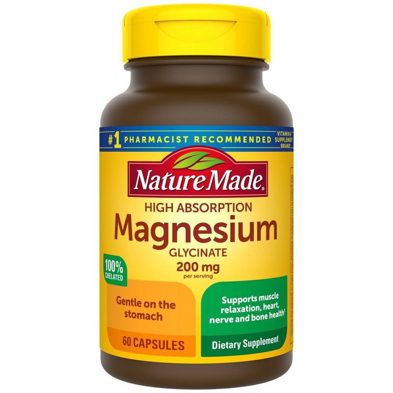 slide 1 of 8, Nature Made High Absorption Magnesium Glycinate 200mg Supplement Capsules - 60ct, 200mg, 60 ct