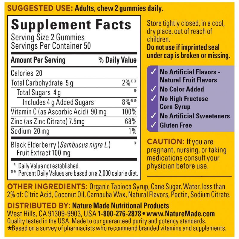 slide 2 of 7, Nature Made Elderberry with Vitamin C and Zinc for Immune Support Gummies - Raspberry - 100ct, 100 ct