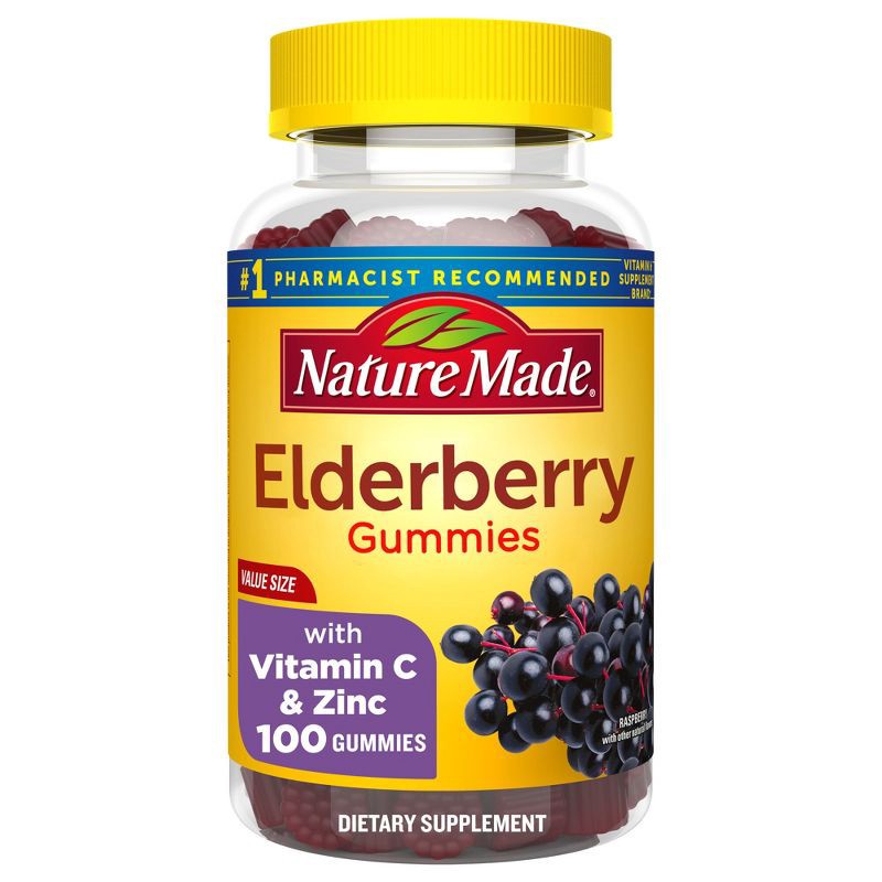 slide 1 of 7, Nature Made Elderberry with Vitamin C and Zinc for Immune Support Gummies - Raspberry - 100ct, 100 ct