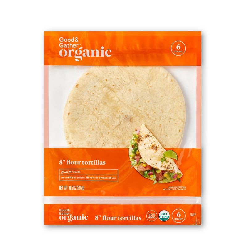 slide 1 of 3, 8" Organic Flour Tortilla - 6ct - Good & Gather™, 6 ct