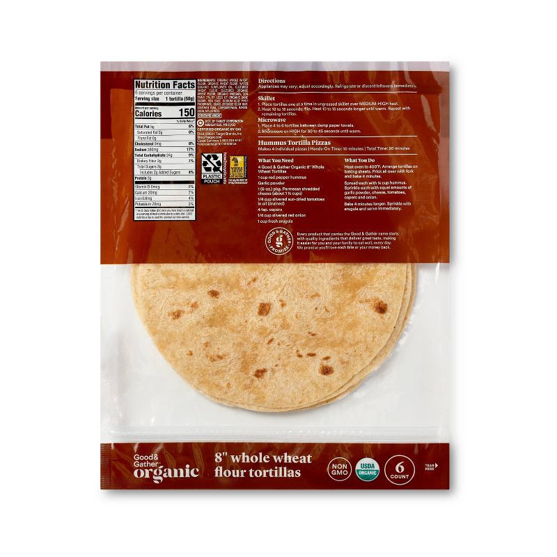 slide 2 of 4, 8" Organic Whole Wheat Flour Tortillas - 6ct - Good & Gather™, 6 ct