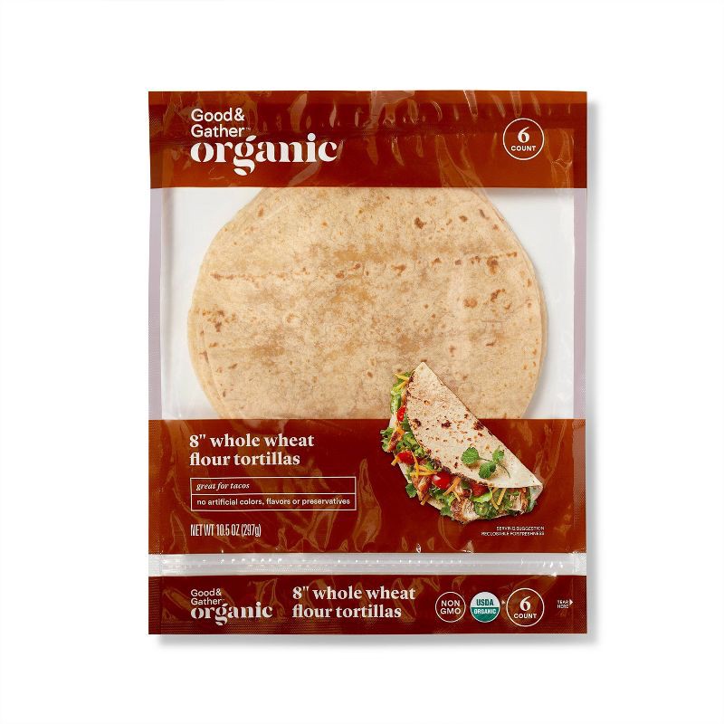 slide 1 of 4, 8" Organic Whole Wheat Flour Tortillas - 6ct - Good & Gather™, 6 ct