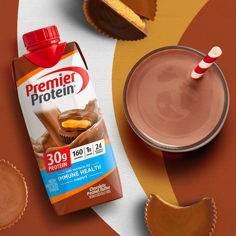 slide 2 of 7, Premier Protein Nutritional Shake - Chocolate Peanut Butter - 11 fl oz/4pk, 4 ct; 11 fl oz