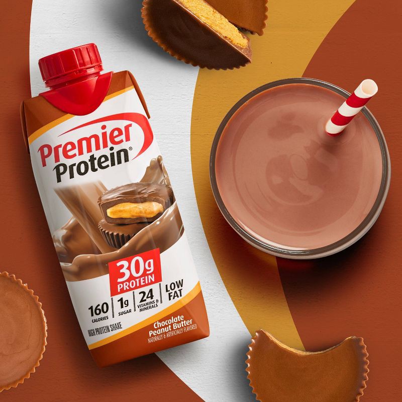 slide 4 of 7, Premier Protein Nutritional Shake - Chocolate Peanut Butter - 11 fl oz/4pk, 4 ct; 11 fl oz