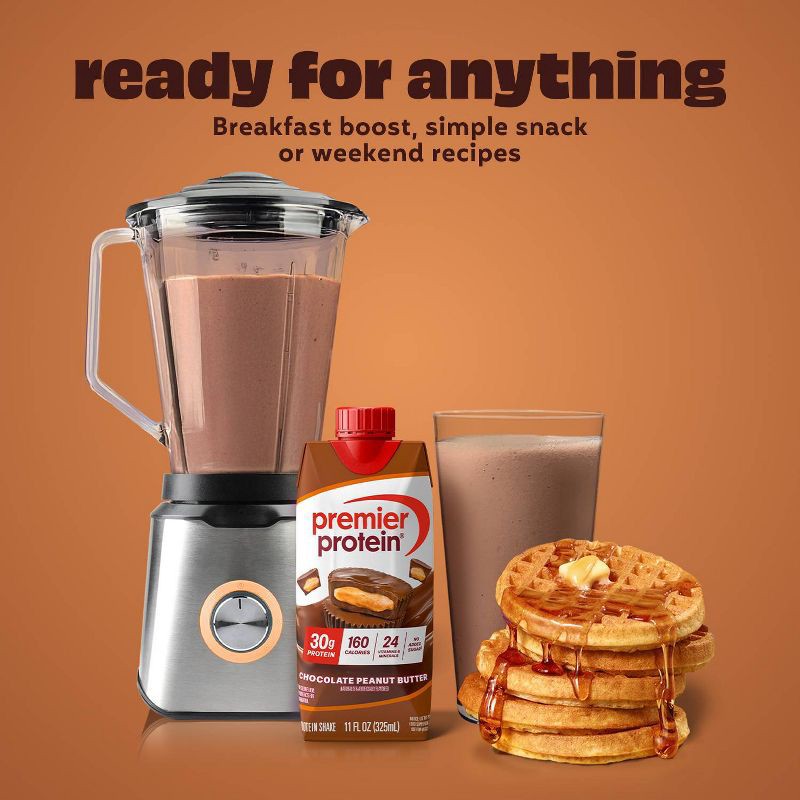slide 5 of 8, Premier Protein Nutritional Shake Chocolate Peanut Butter Non-Caffeinated - 11 fl oz/4pk, 4 ct; 11 fl oz