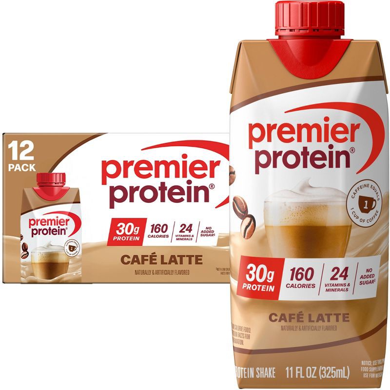 slide 1 of 7, Premier Protein Nutritional Shake Café Latte Caffeinated - 11 fl oz/12pk: Keto Certified, Gluten-Free, Ready to Drink, 30g Protein Per Serving, 11 fl oz, 12 ct